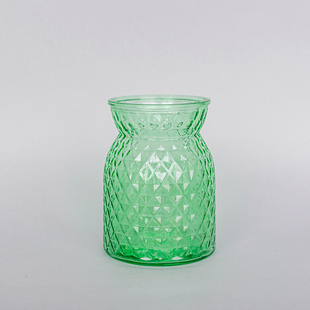 Textured Glass Vase, Diamond, Green